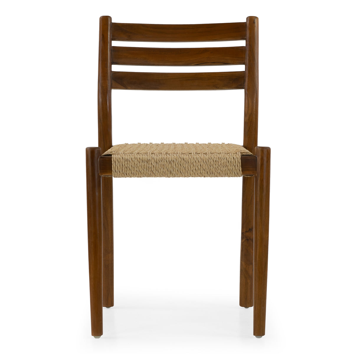 Set of 2 Bleta Brown Teakwood Indoor/Outdoor Dining Chair with Hand-Woven Seat and Slatted Back