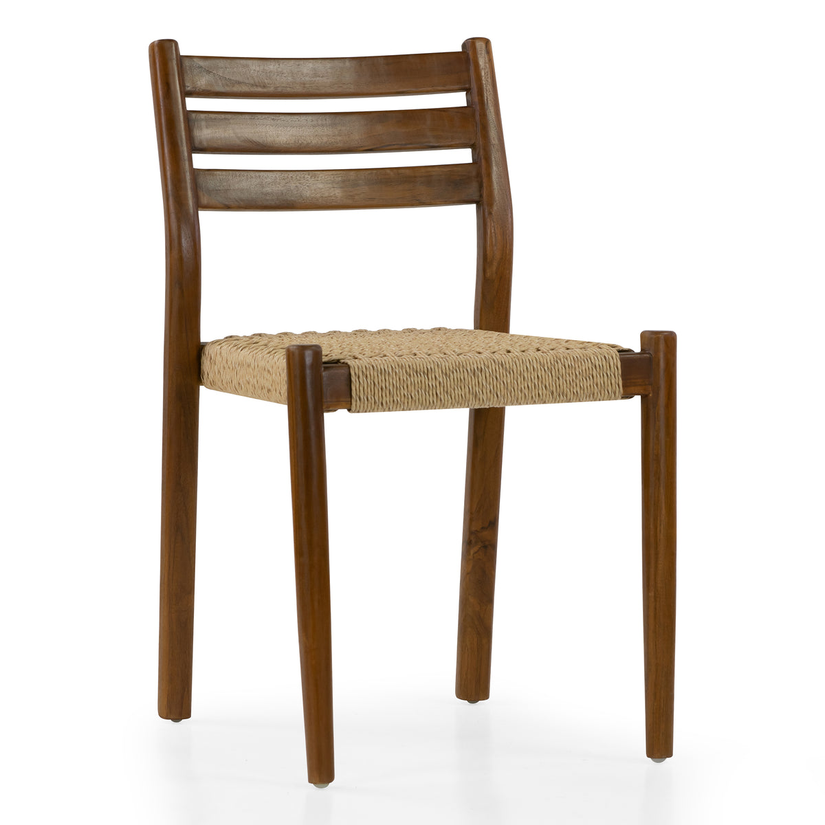 Set of 2 Bleta Brown Teakwood Indoor/Outdoor Dining Chair with Hand-Woven Seat and Slatted Back