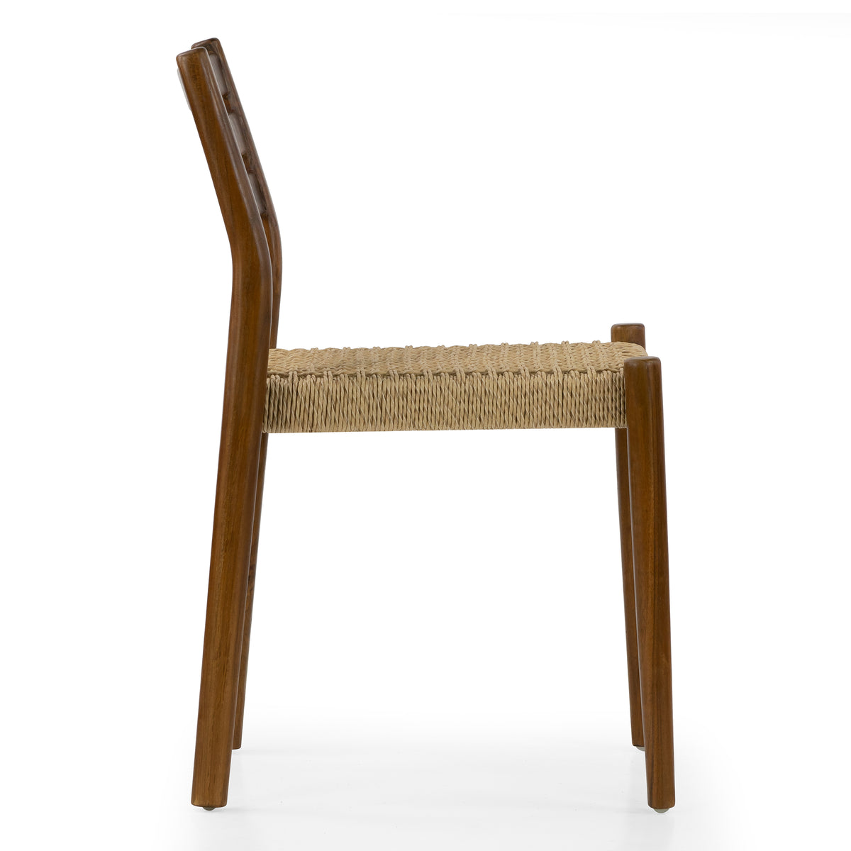 Set of 2 Bleta Brown Teakwood Indoor/Outdoor Dining Chair with Hand-Woven Seat and Slatted Back