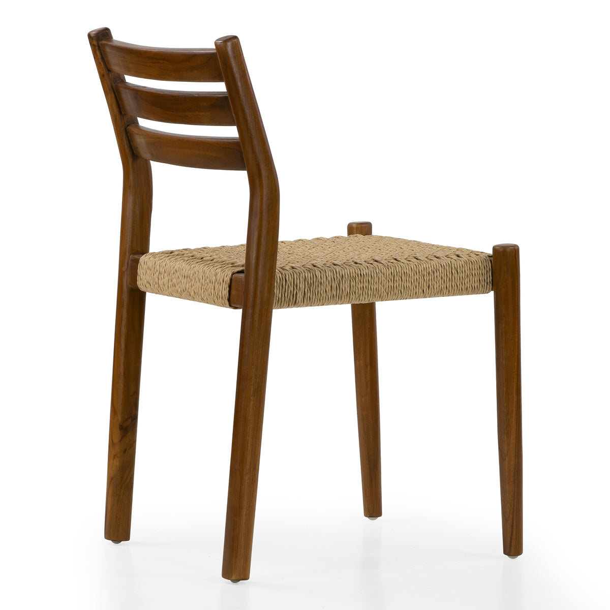 Set of 2 Bleta Brown Teakwood Indoor/Outdoor Dining Chair with Hand-Woven Seat and Slatted Back