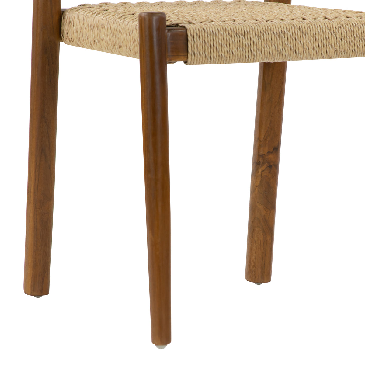 Set of 2 Bleta Brown Teakwood Indoor/Outdoor Dining Chair with Hand-Woven Seat and Slatted Back
