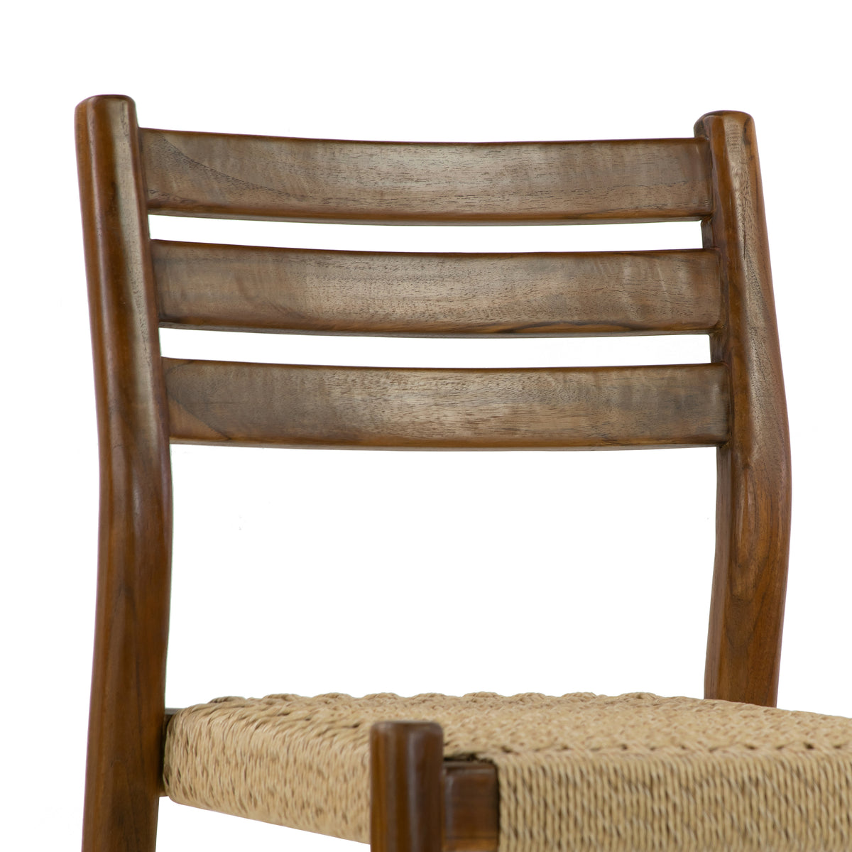 Set of 2 Bleta Brown Teakwood Indoor/Outdoor Dining Chair with Hand-Woven Seat and Slatted Back