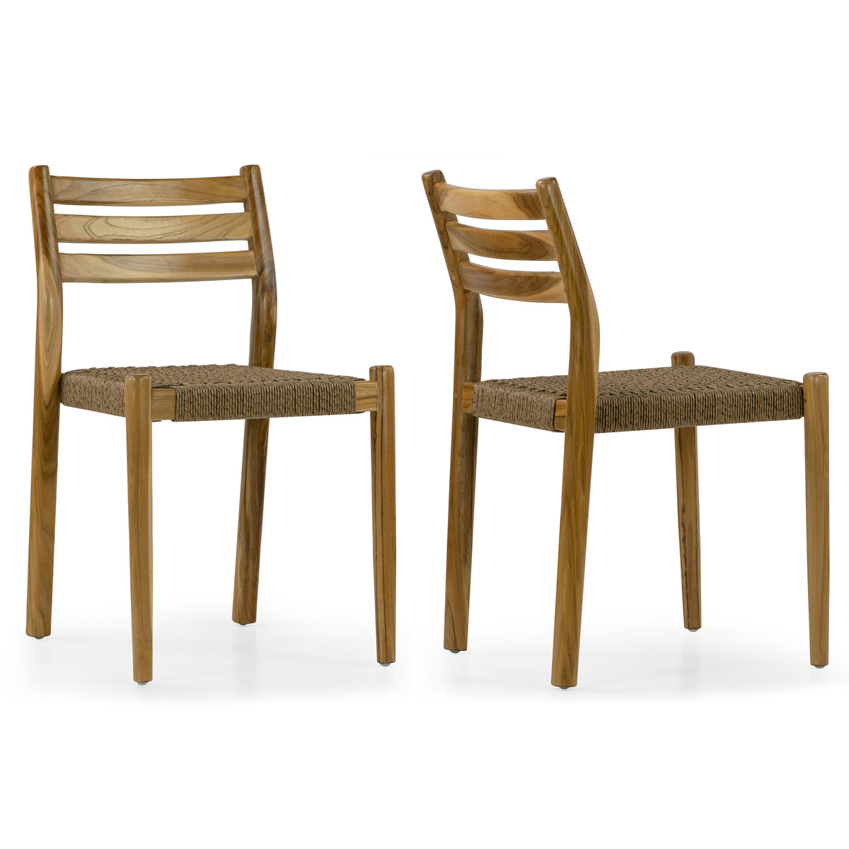 Set of 2 Bleta Light Teakwood Indoor/Outdoor Dining Chair with Hand-Woven Seat and Slatted Back
