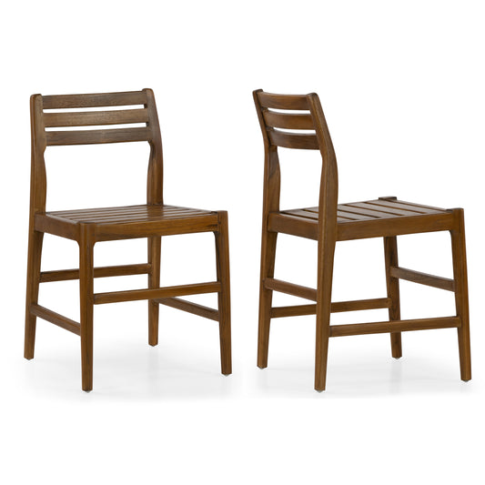 Set of 2 Blas Brown Teakwood Indoor/Outdoor Dining Chair with Slatted Seat and Back