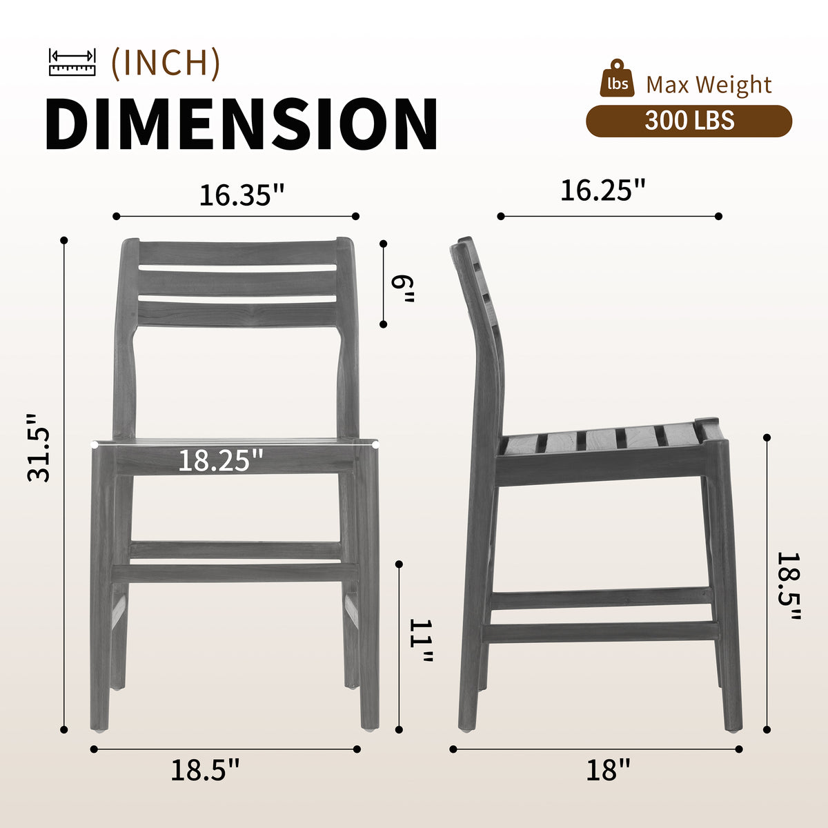 Set of 2 Blas Brown Teakwood Indoor/Outdoor Dining Chair with Slatted Seat and Back