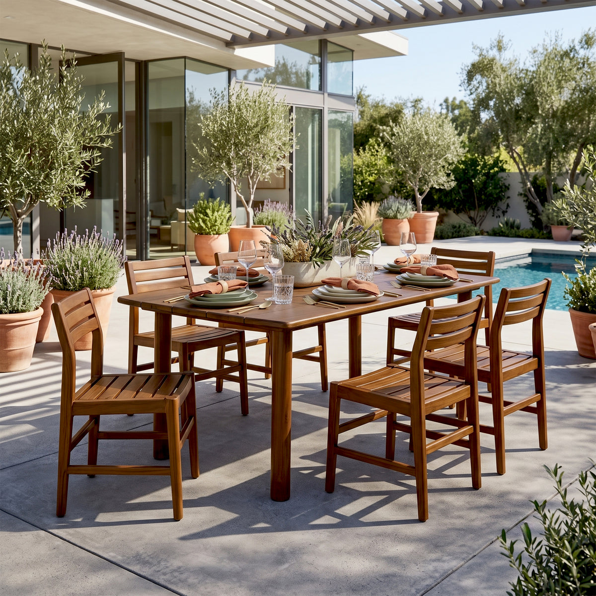 Set of 2 Blas Brown Teakwood Indoor/Outdoor Dining Chair with Slatted Seat and Back