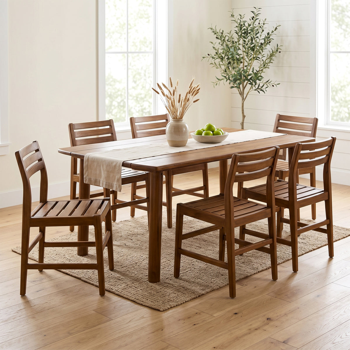 Set of 2 Blas Brown Teakwood Indoor/Outdoor Dining Chair with Slatted Seat and Back