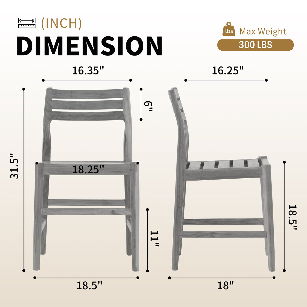 Set of 2 Blas Light Teakwood Indoor/Outdoor Dining Chair with Slatted Seat and Back