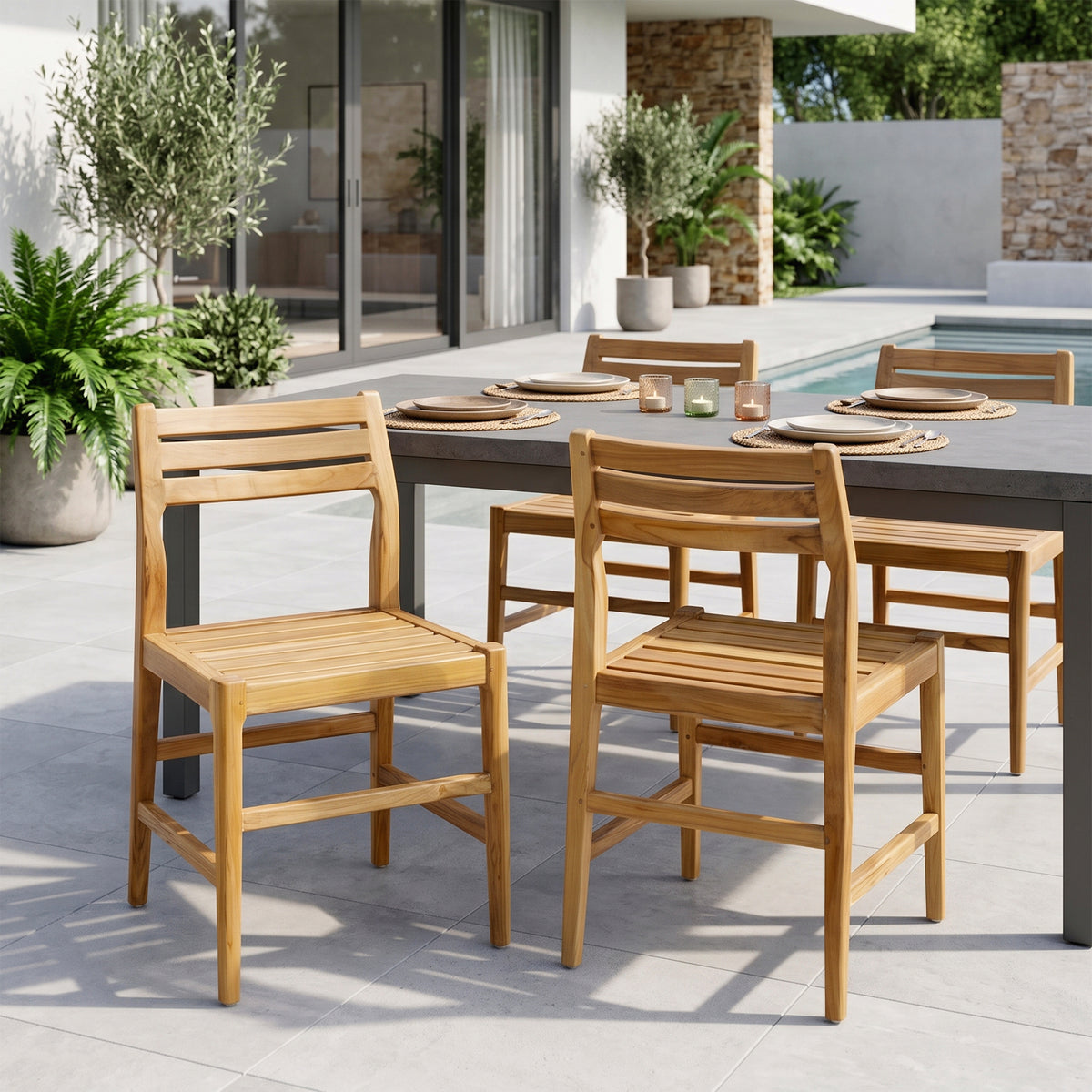 Set of 2 Blas Light Teakwood Indoor/Outdoor Dining Chair with Slatted Seat and Back