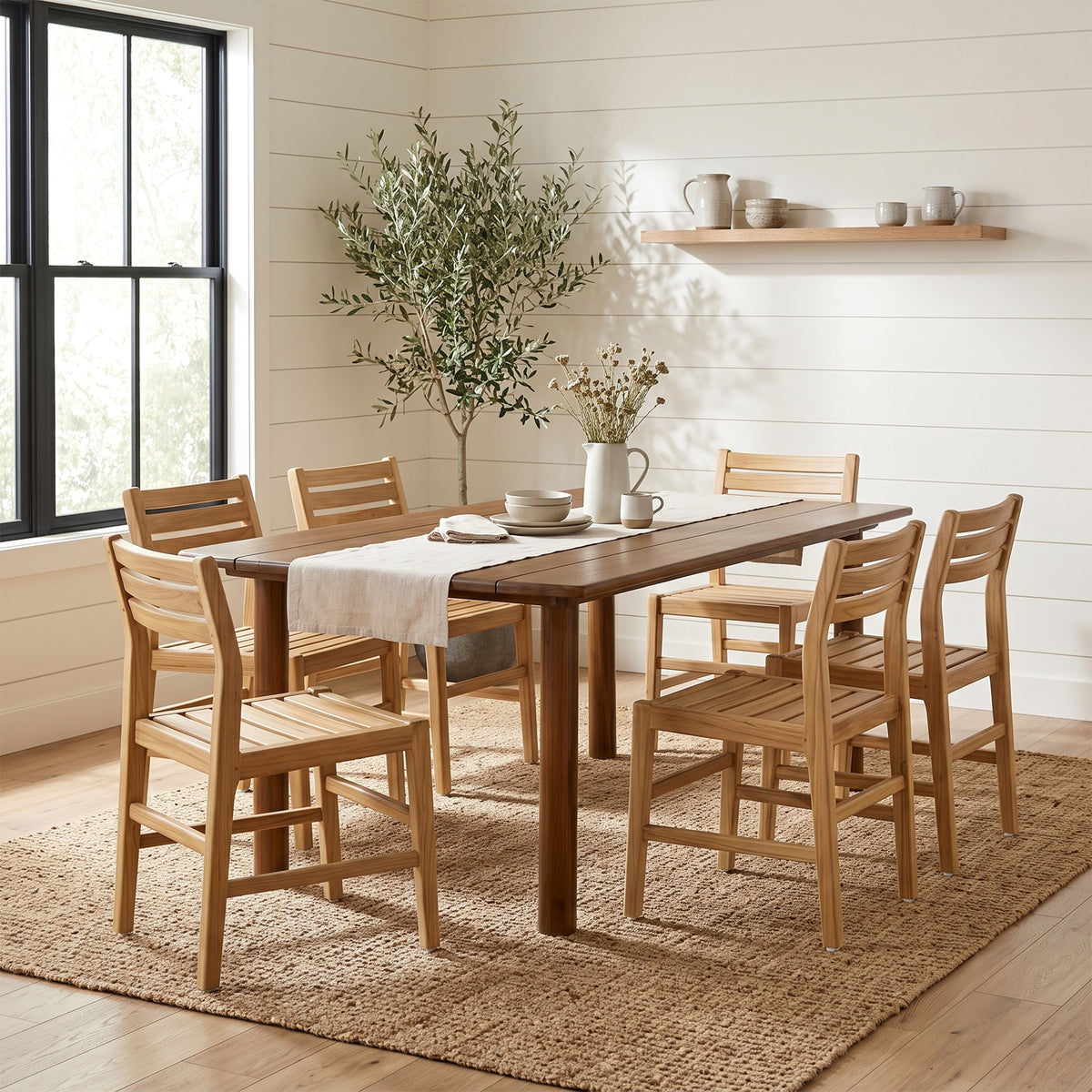 Set of 2 Blas Light Teakwood Indoor/Outdoor Dining Chair with Slatted Seat and Back