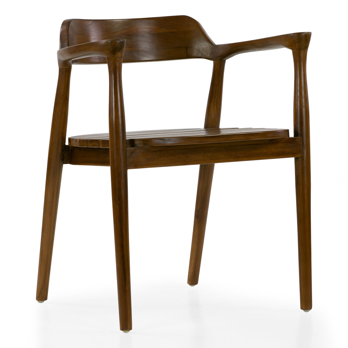 Blenda Brown Teakwood Indoor/Outdoor Dining Chair with Slatted Seat and Curved Back
