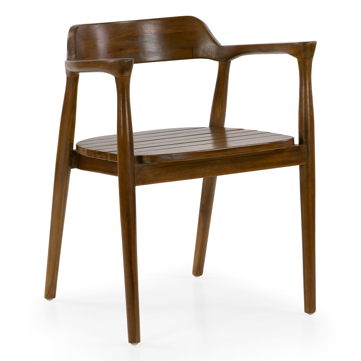 Blenda Brown Teakwood Indoor/Outdoor Dining Chair with Slatted Seat and Curved Back