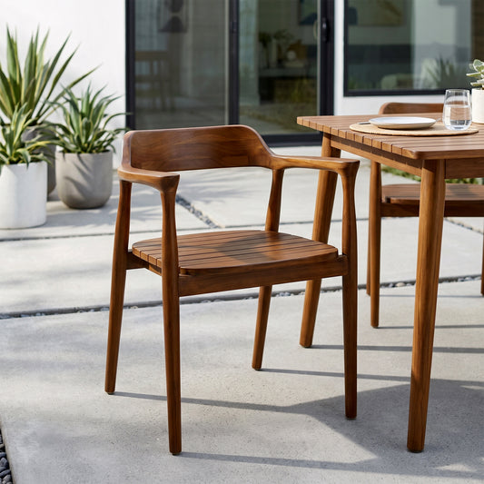 Blenda Brown Teakwood Indoor/Outdoor Dining Chair with Slatted Seat and Curved Back