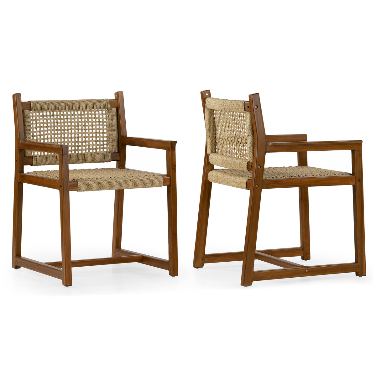 Set of 2 Bojana Brown Teakwood Indoor/Outdoor Dining Chair with Hand-Woven Synthetic Rattan Seat and Back