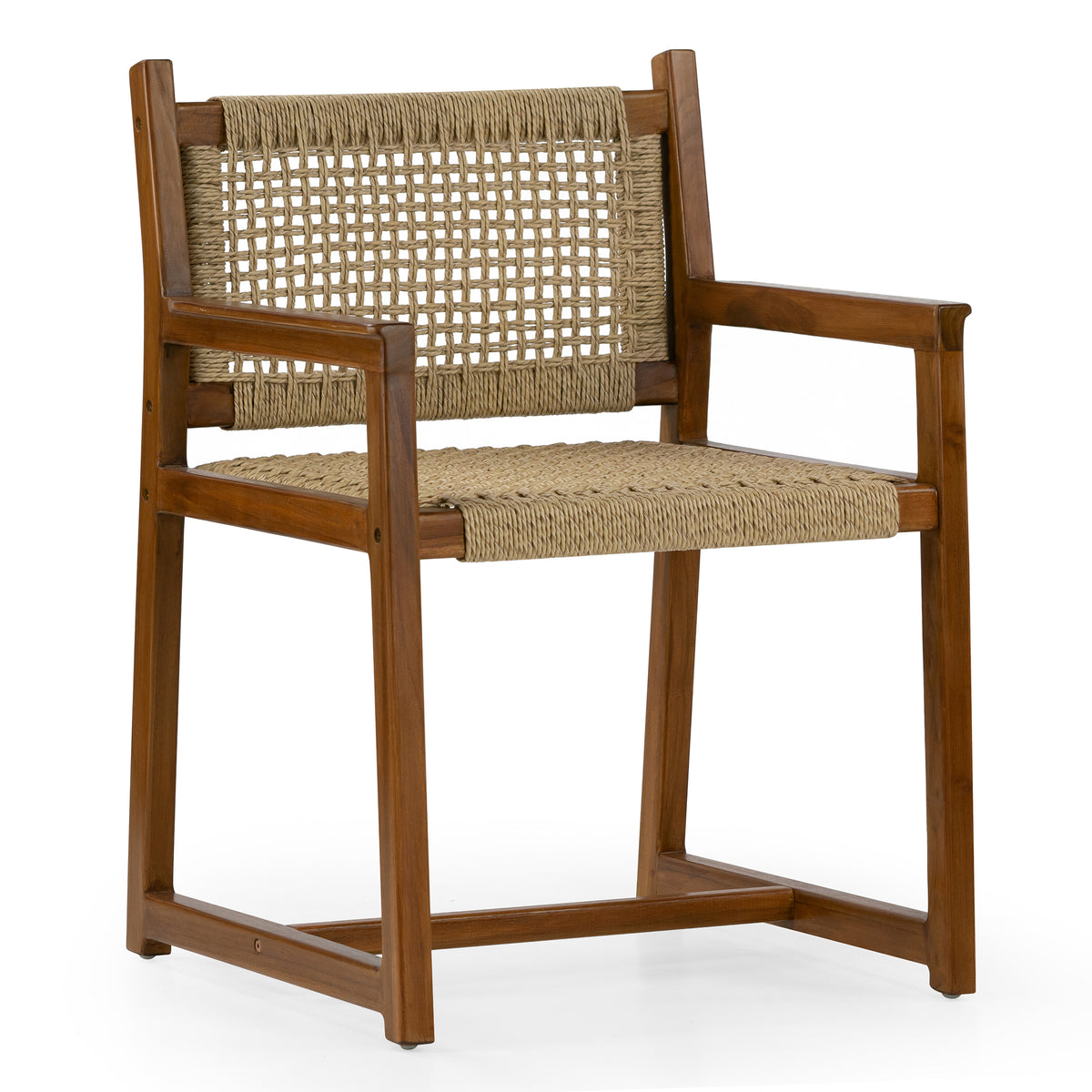Set of 2 Bojana Brown Teakwood Indoor/Outdoor Dining Chair with Hand-Woven Synthetic Rattan Seat and Back