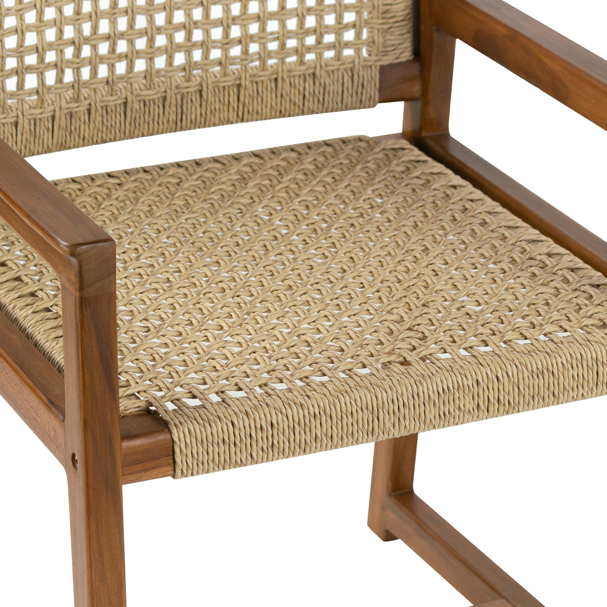 Set of 2 Bojana Brown Teakwood Indoor/Outdoor Dining Chair with Hand-Woven Synthetic Rattan Seat and Back