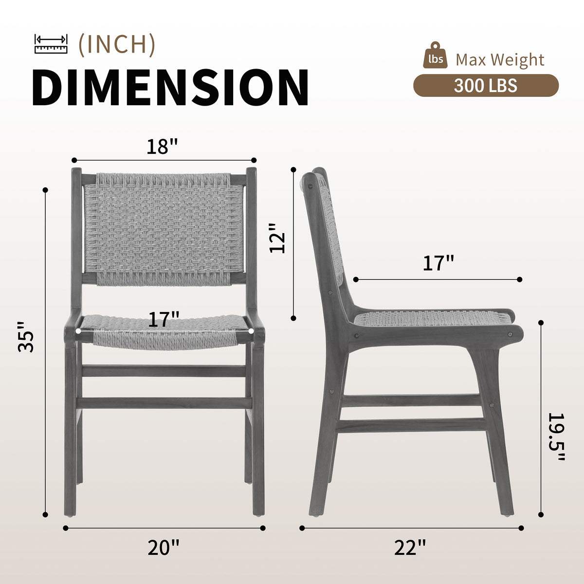 Set of 2 Bolesia Brown Teakwood Indoor/Outdoor Dining Chair with Hand-Woven Synthetic Rattan Seat and Back