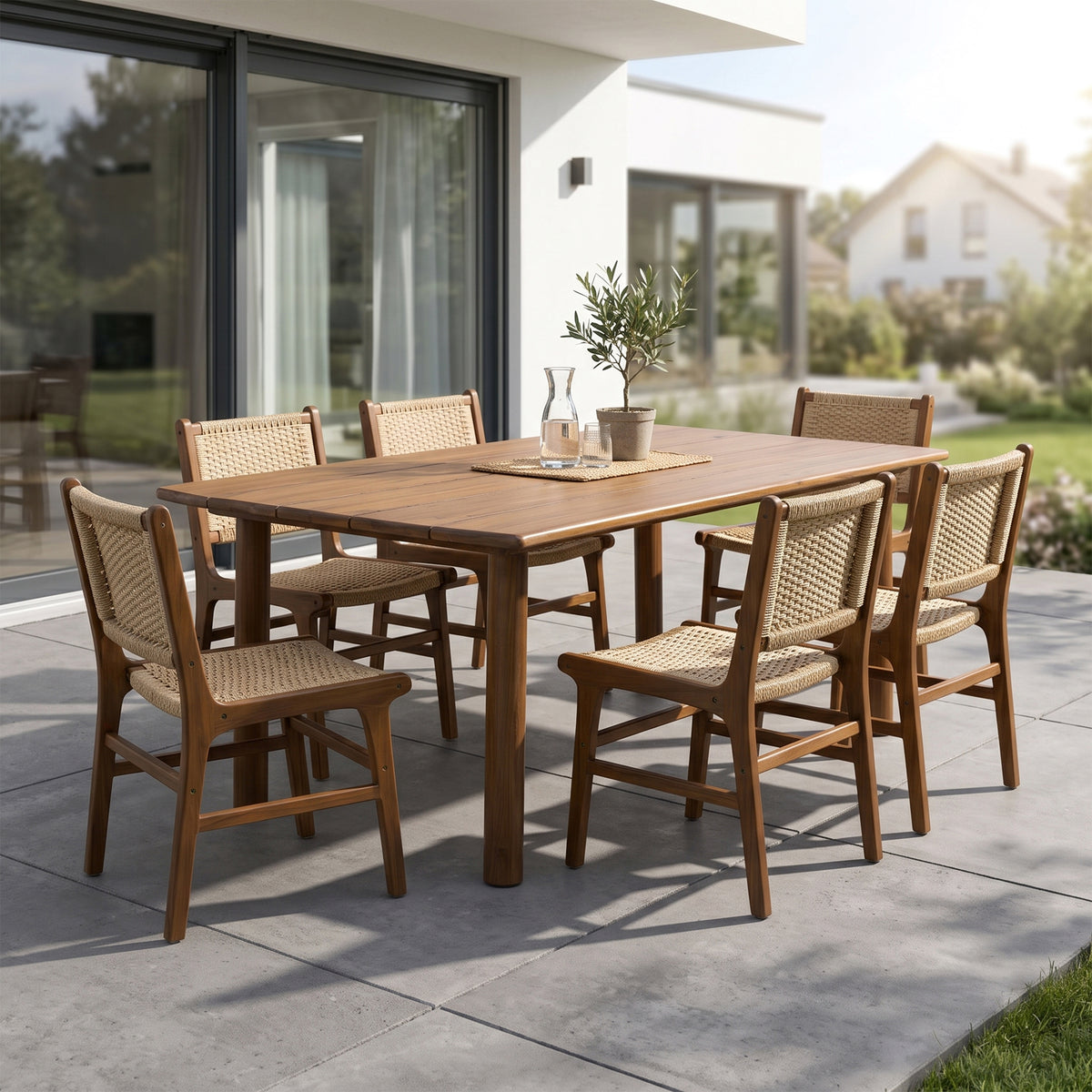 Set of 2 Bolesia Brown Teakwood Indoor/Outdoor Dining Chair with Hand-Woven Synthetic Rattan Seat and Back
