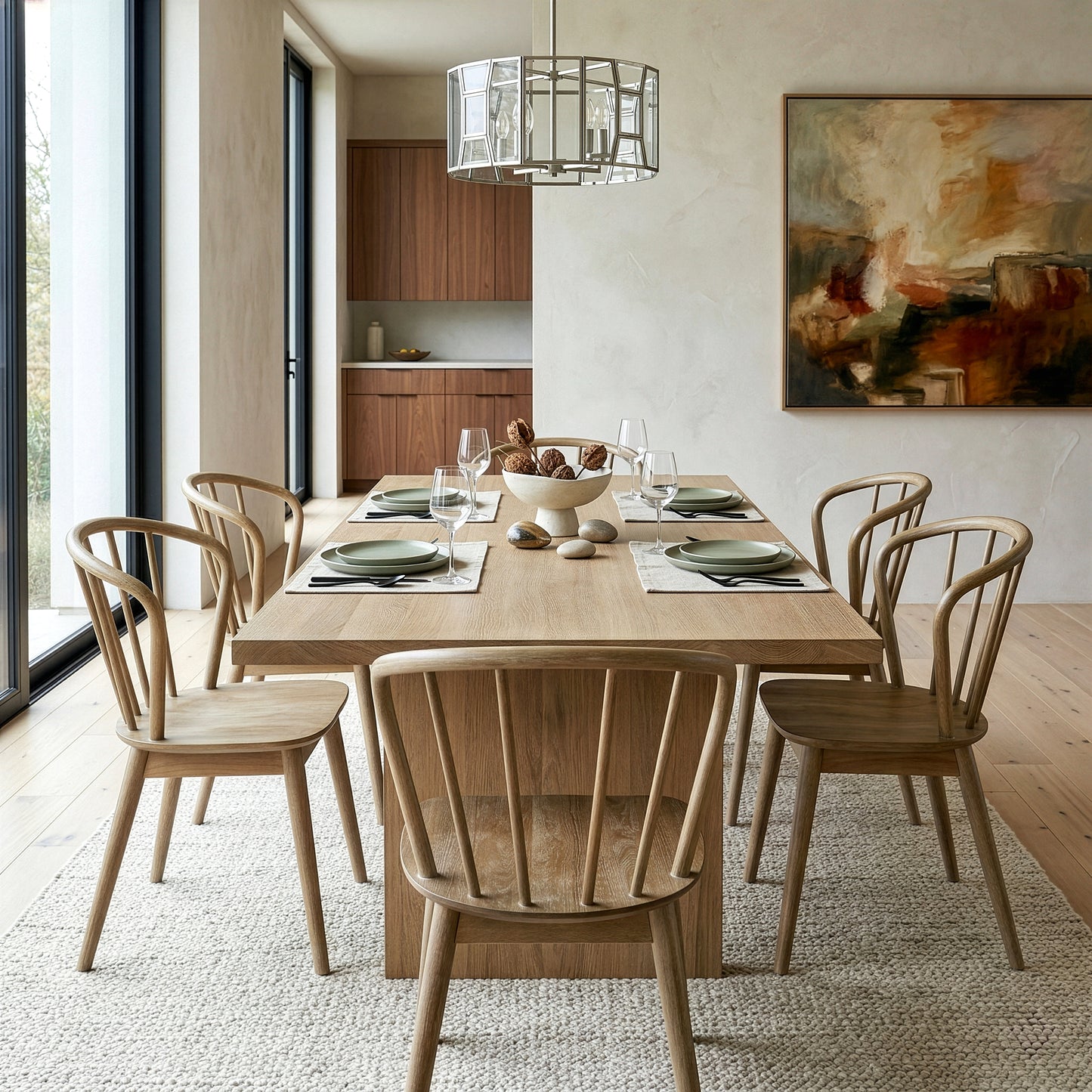 Set of 2 Azure Washed Wood Dining Chair with Windsor Back