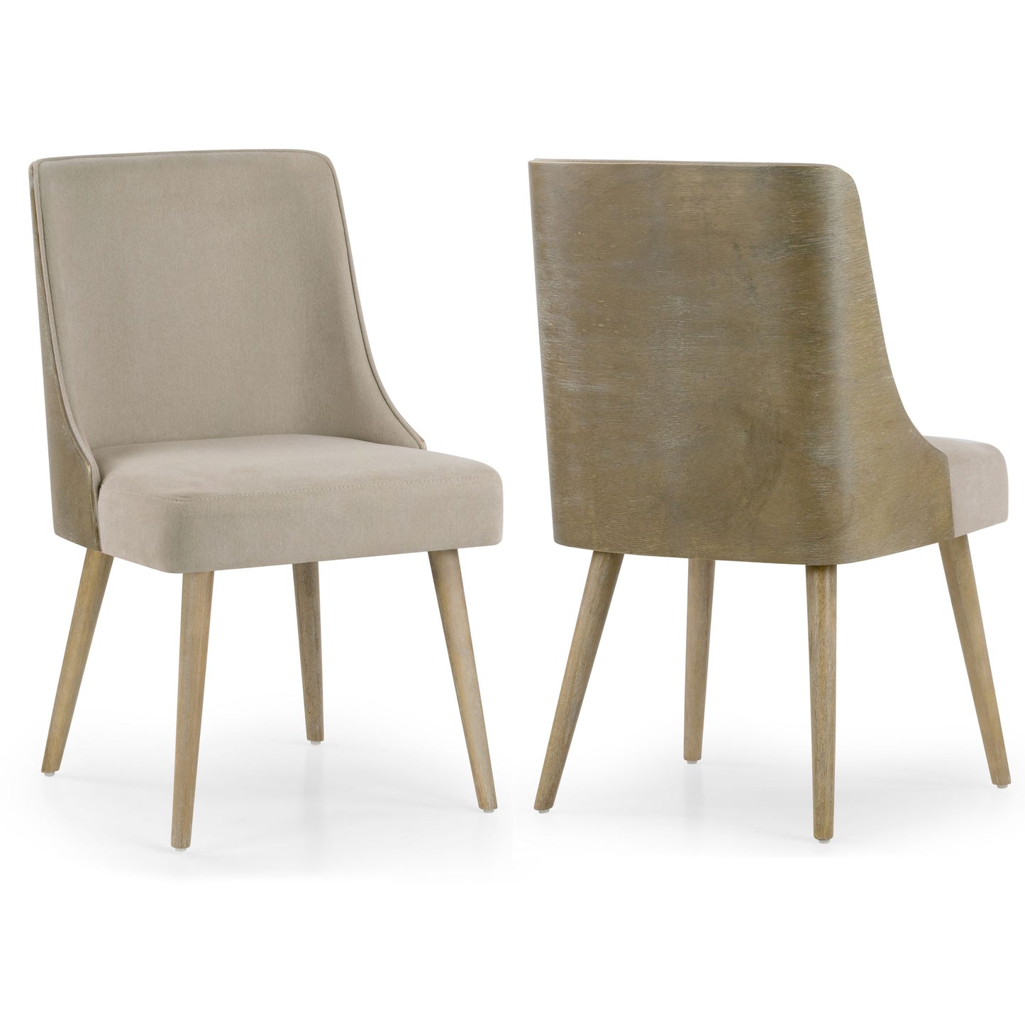 Set of 2 Esmy Beige Fabric Chair with Washed Bentwood Back and Solid Wood Legs