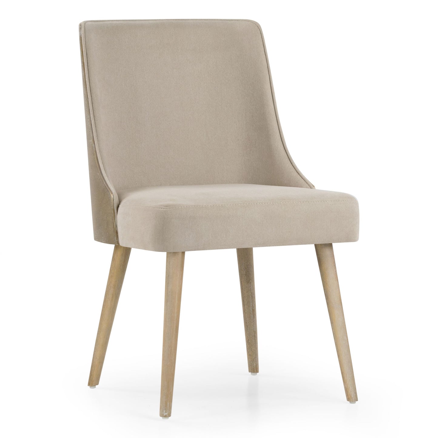 Set of 2 Esmy Beige Fabric Chair with Washed Bentwood Back and Solid Wood Legs