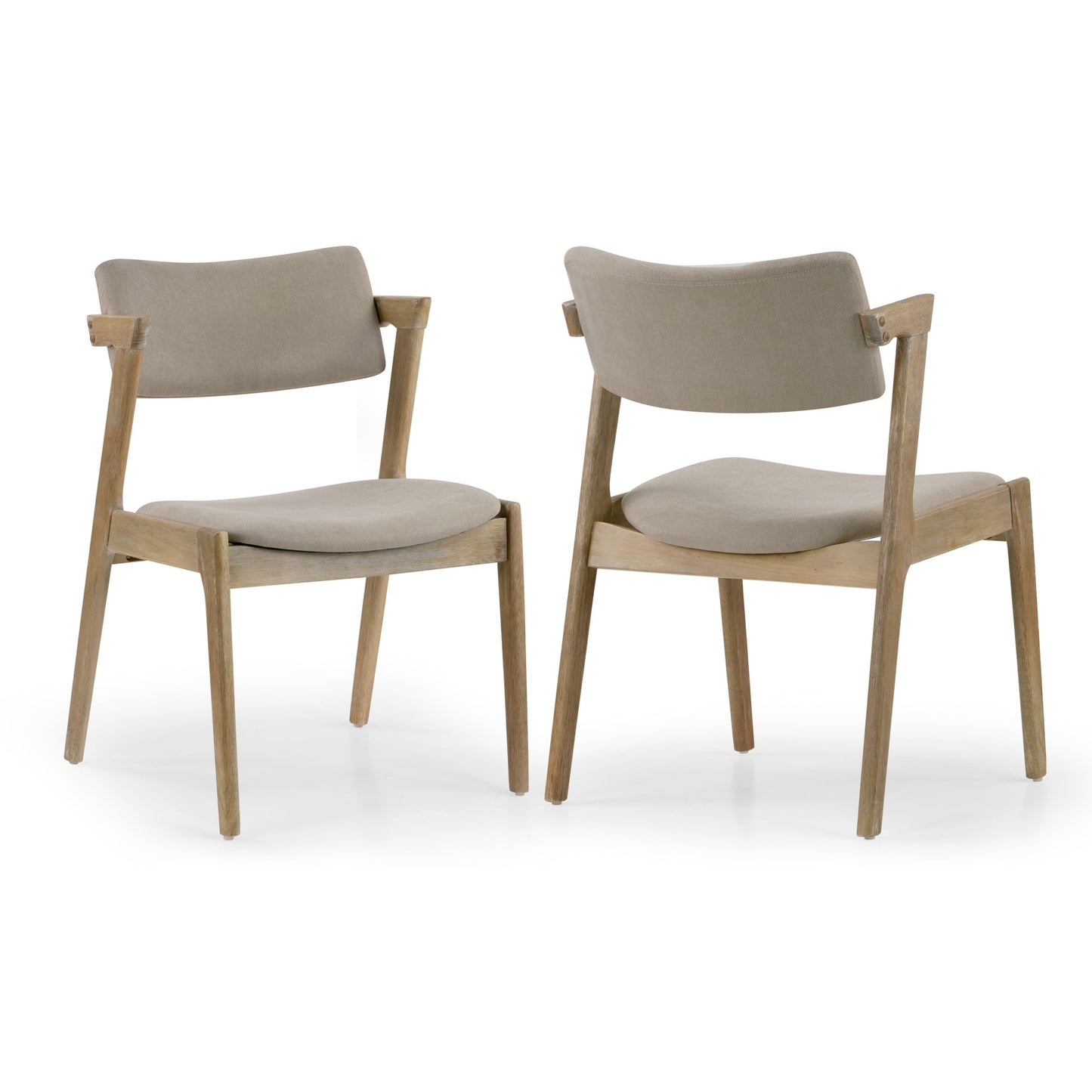 Set of 2 Auden Retro Modern Washed Wood Wing Chair with Beige Fabric Seat