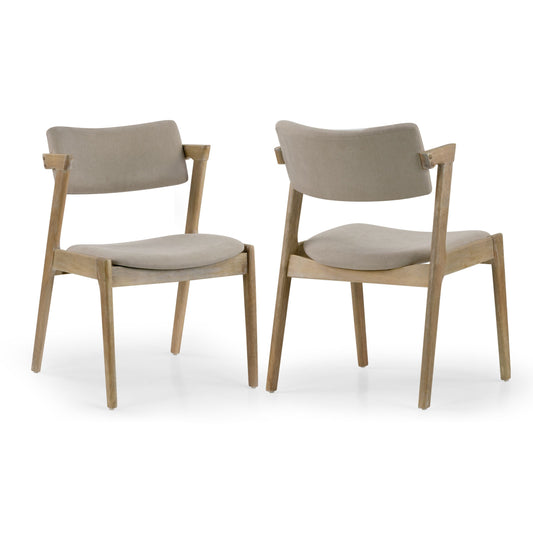 Set of 2 Auden Retro Modern Washed Wood Wing Chair with Beige Fabric Seat