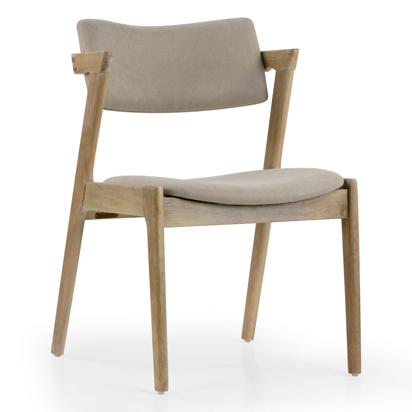 Set of 2 Auden Retro Modern Washed Wood Wing Chair with Beige Fabric Seat