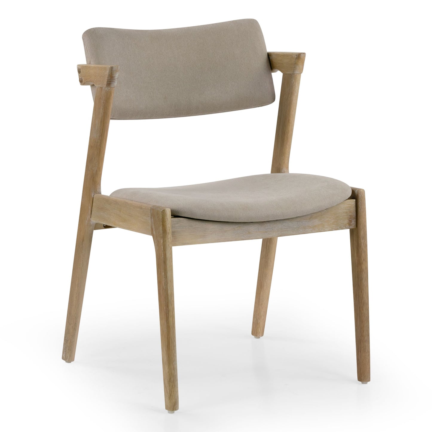 Set of 2 Auden Retro Modern Washed Wood Wing Chair with Beige Fabric Seat