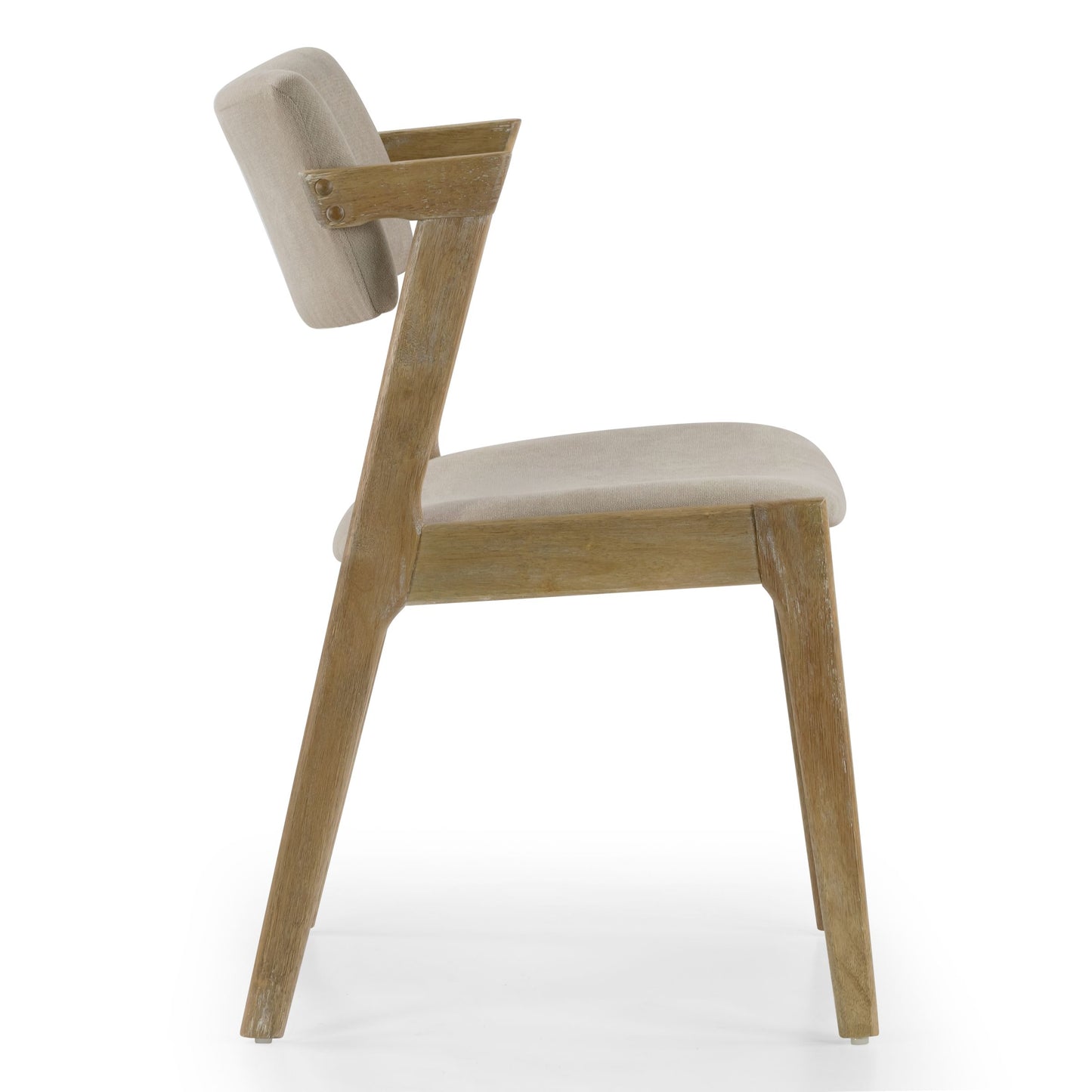 Set of 2 Auden Retro Modern Washed Wood Wing Chair with Beige Fabric Seat