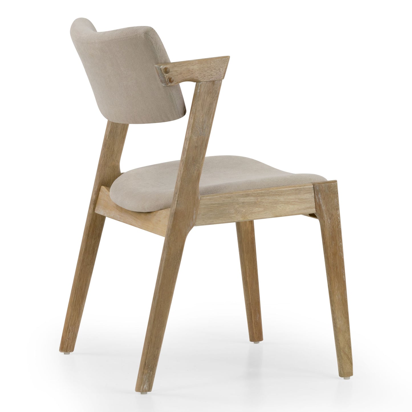 Set of 2 Auden Retro Modern Washed Wood Wing Chair with Beige Fabric Seat
