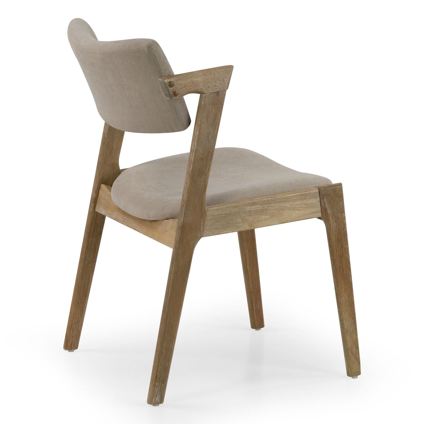 Set of 2 Auden Retro Modern Washed Wood Wing Chair with Beige Fabric Seat