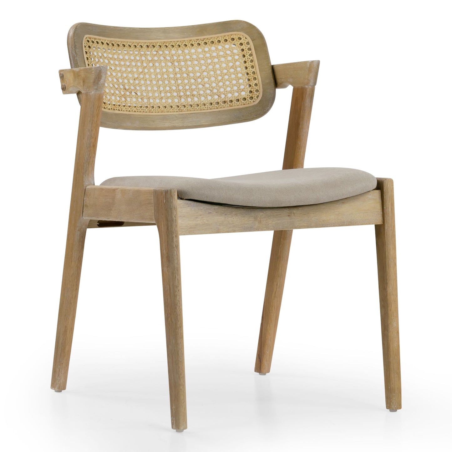 Set of 2 Azula Beige Fabric Dining Chair with Rattan Back and Washed Wood Legs