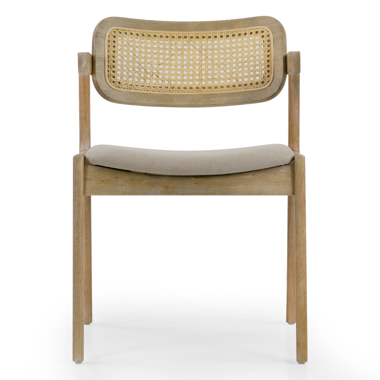 Set of 2 Azula Beige Fabric Dining Chair with Rattan Back and Washed Wood Legs