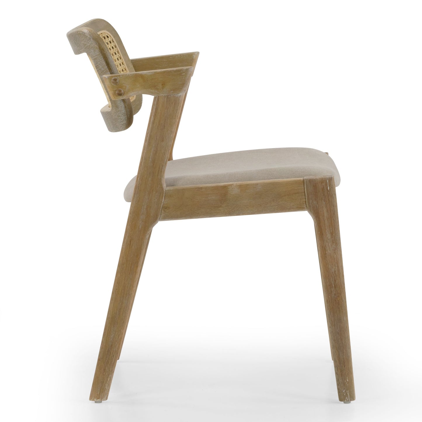 Set of 2 Azula Beige Fabric Dining Chair with Rattan Back and Washed Wood Legs