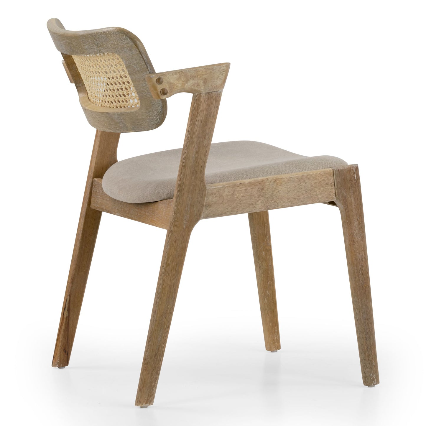 Set of 2 Azula Beige Fabric Dining Chair with Rattan Back and Washed Wood Legs