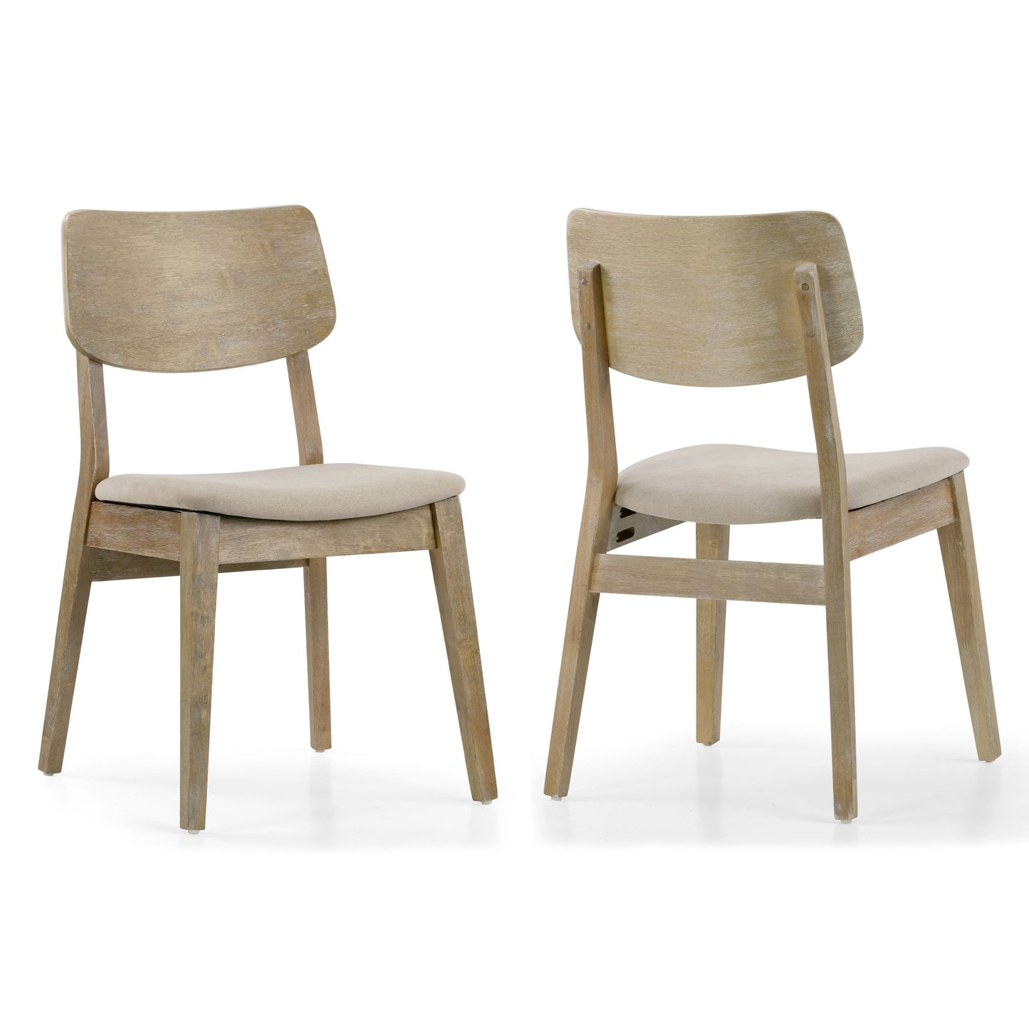 Set of 2 Astin Washed Wood Chair with Beige Fabric Seat