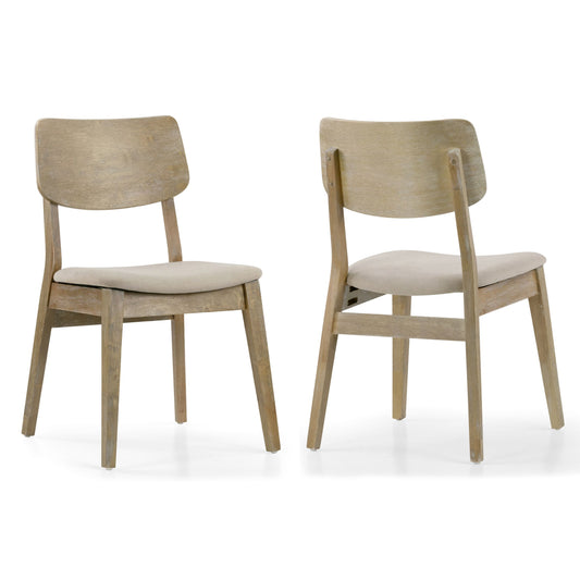 Set of 2 Astin Washed Wood Chair with Beige Fabric Seat