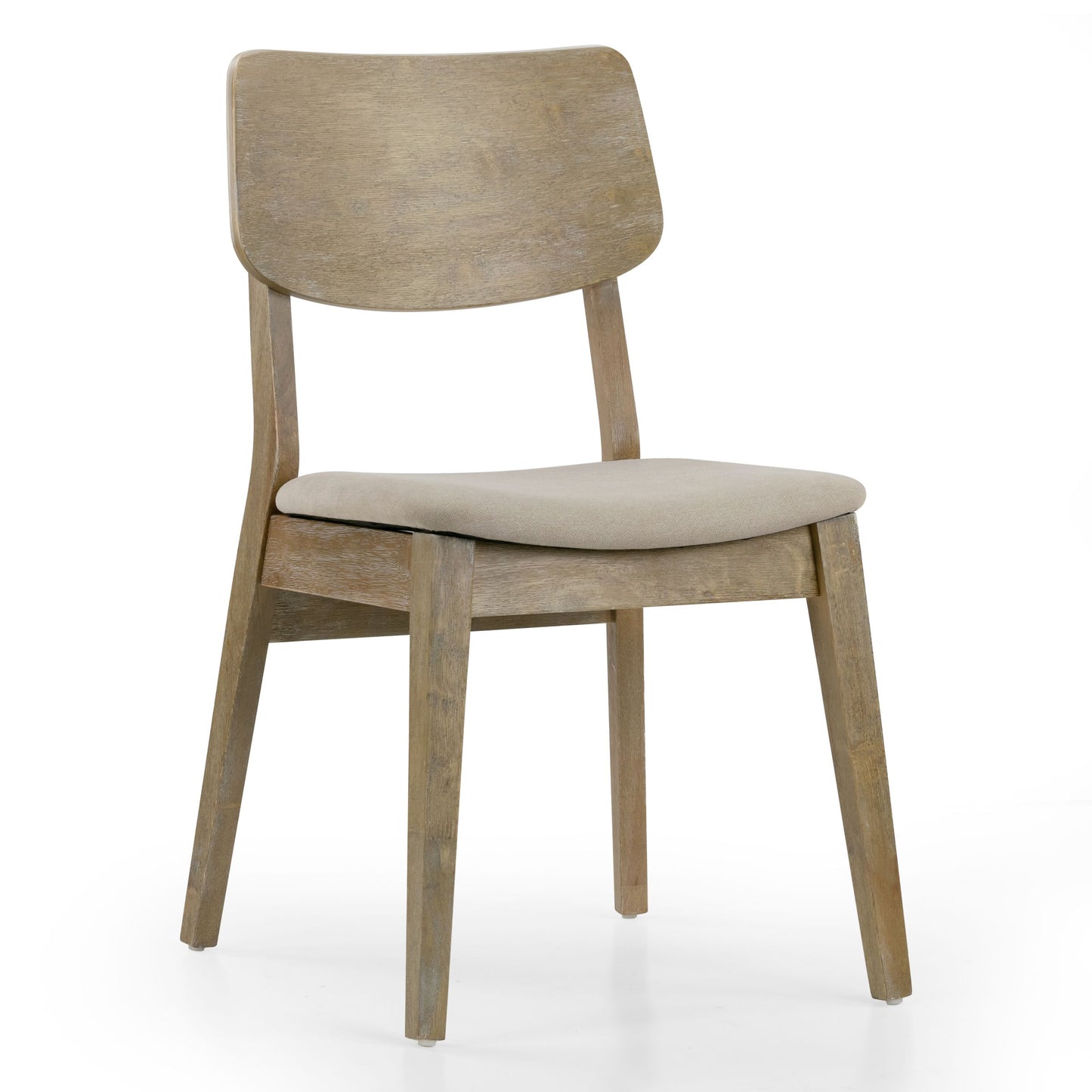 Set of 2 Astin Washed Wood Chair with Beige Fabric Seat