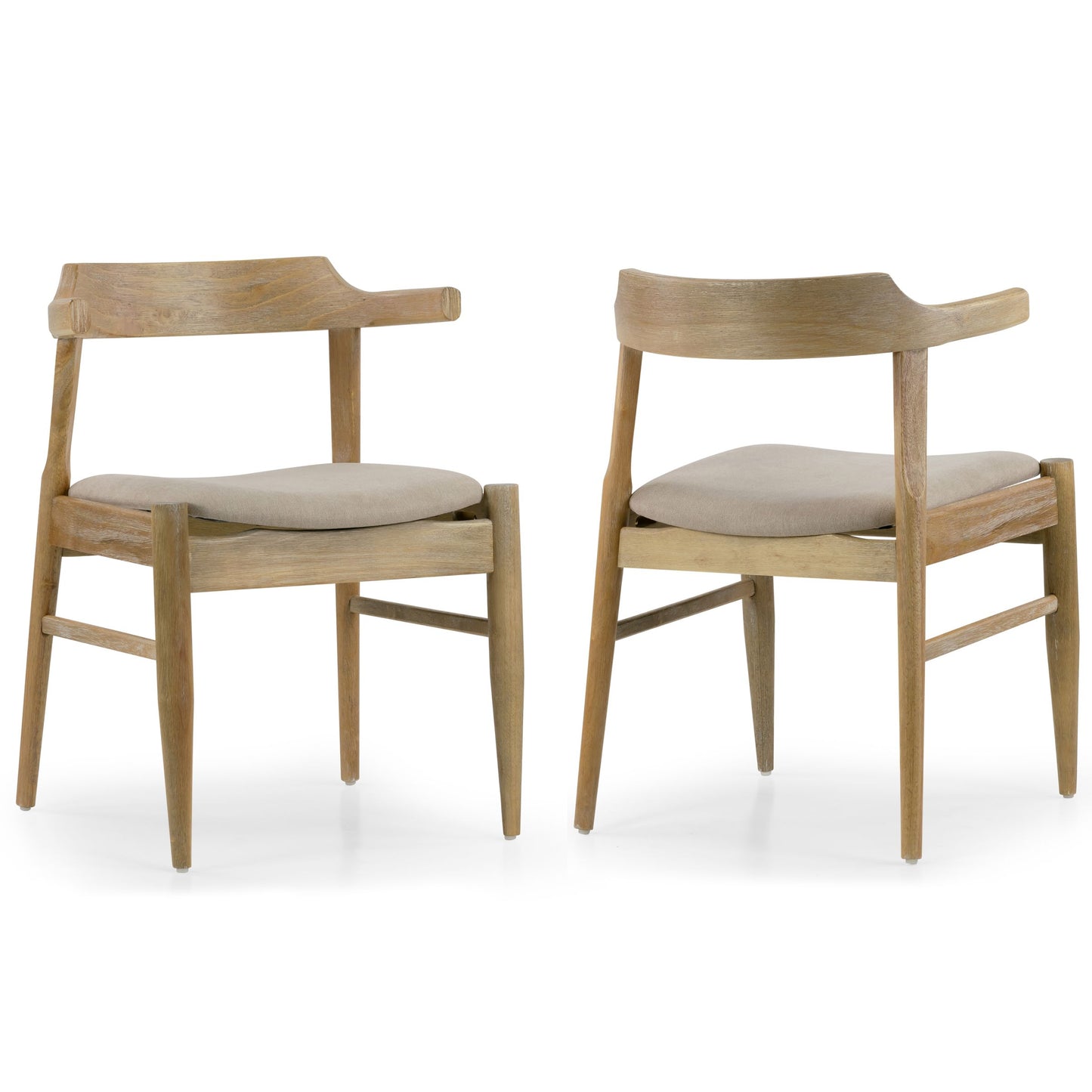 Set of 2 Atlas Retro Modern Washed Wood Chair with Curved Back