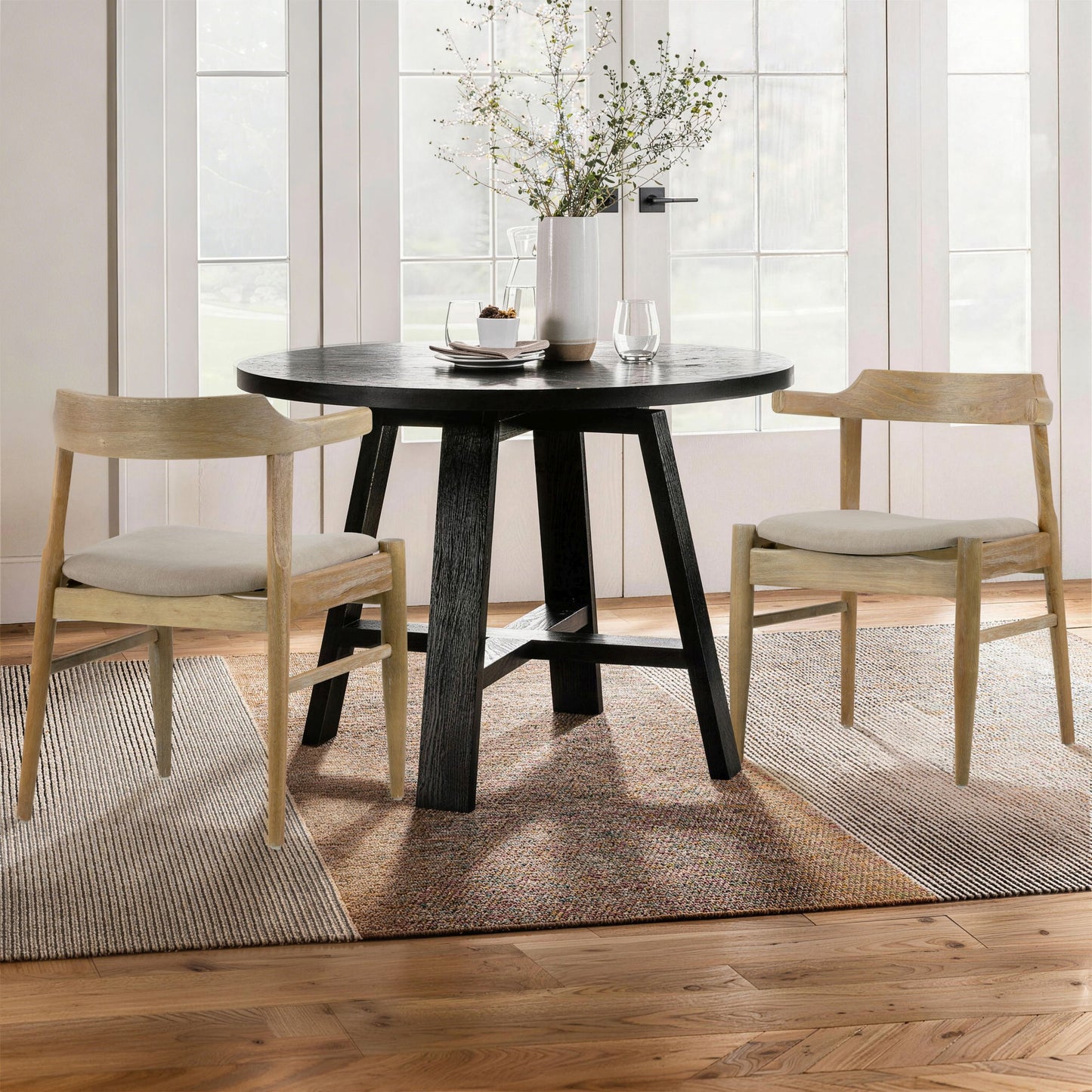 Set of 2 Atlas Retro Modern Washed Wood Chair with Curved Back