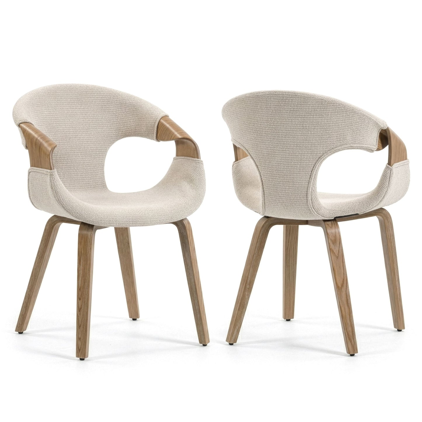 Set of 2 Baylor Beige Fabric Dining Chair with White Washed Wooden Legs