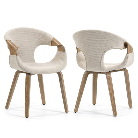 Set of 2 Baylor Beige Fabric Dining Chair with White Washed Wooden Legs