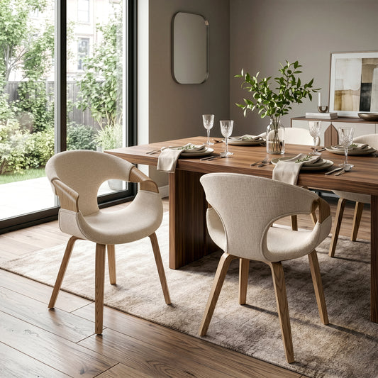 Set of 2 Baylor Beige Fabric Dining Chair with White Washed Wooden Legs