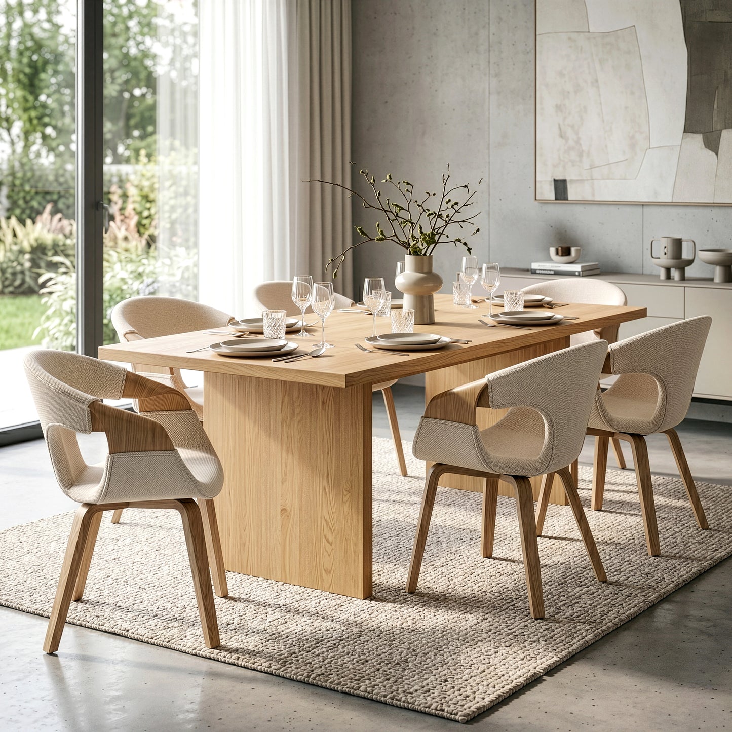 Set of 2 Baylor Beige Fabric Dining Chair with White Washed Wooden Legs