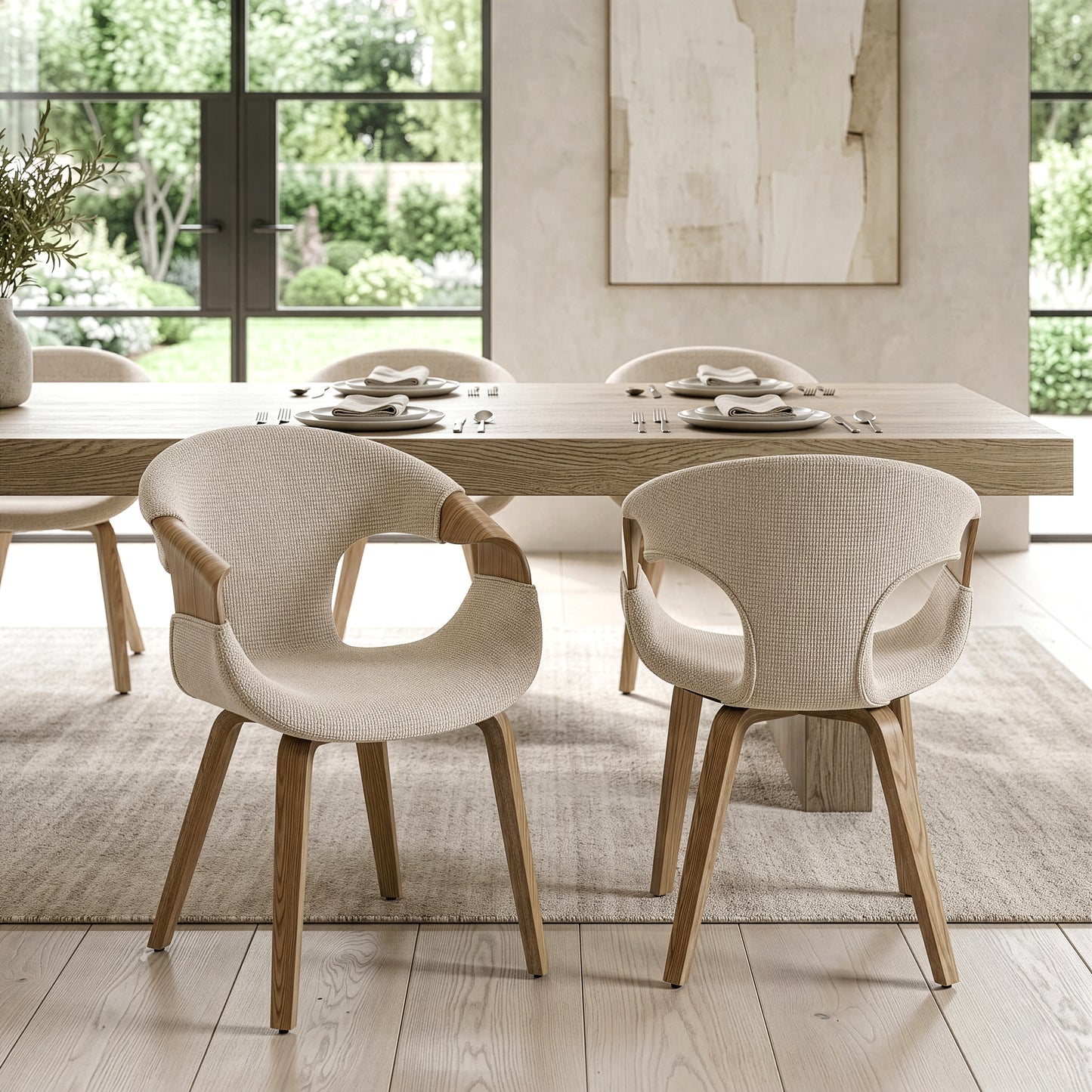 Set of 2 Baylor Beige Fabric Dining Chair with White Washed Wooden Legs