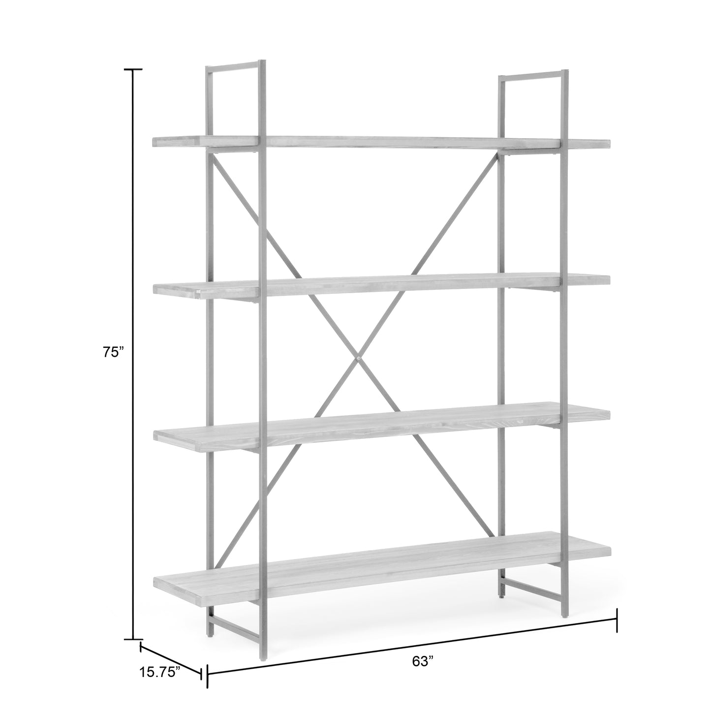 Ailis 75" Brown Pine Wood Metal Frame Etagere Bookcase Four-shelf Media Center