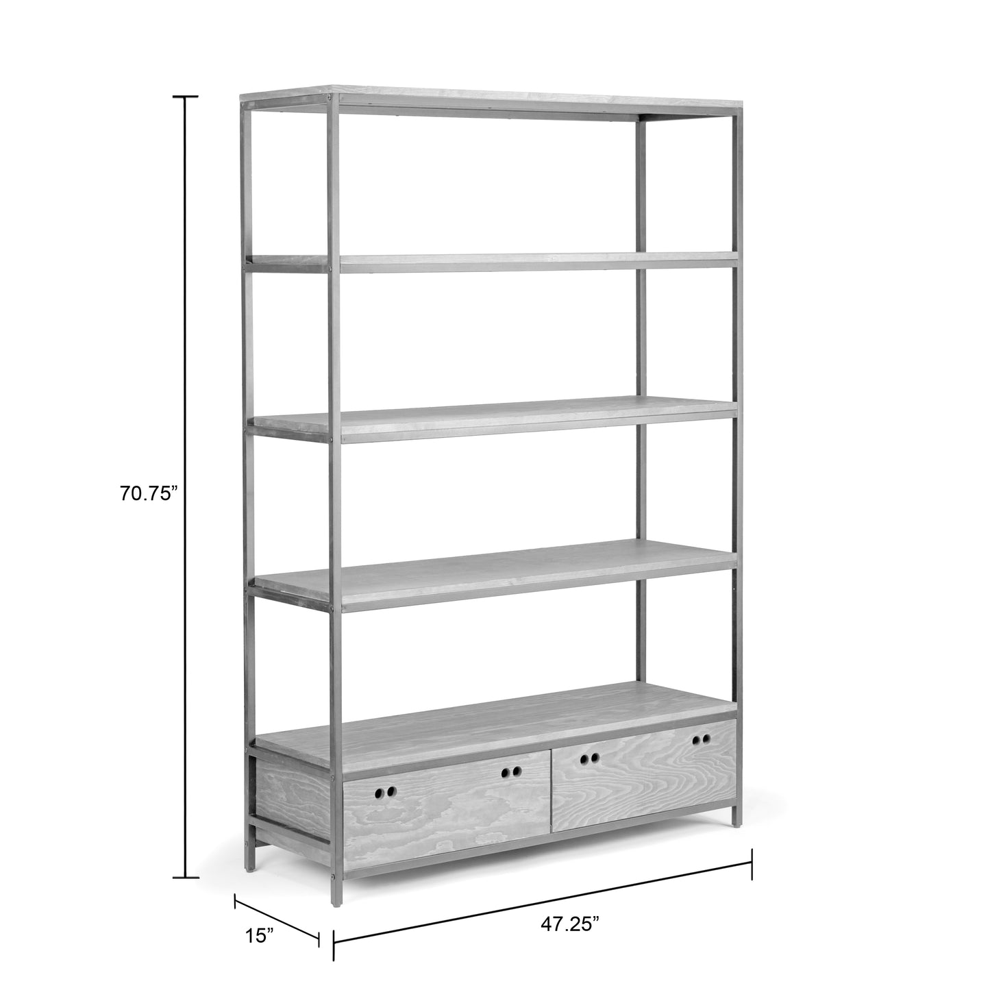 Alta Brown Pine Wood Display Shelf Etagere Metal Frame Bookcase with Drawers