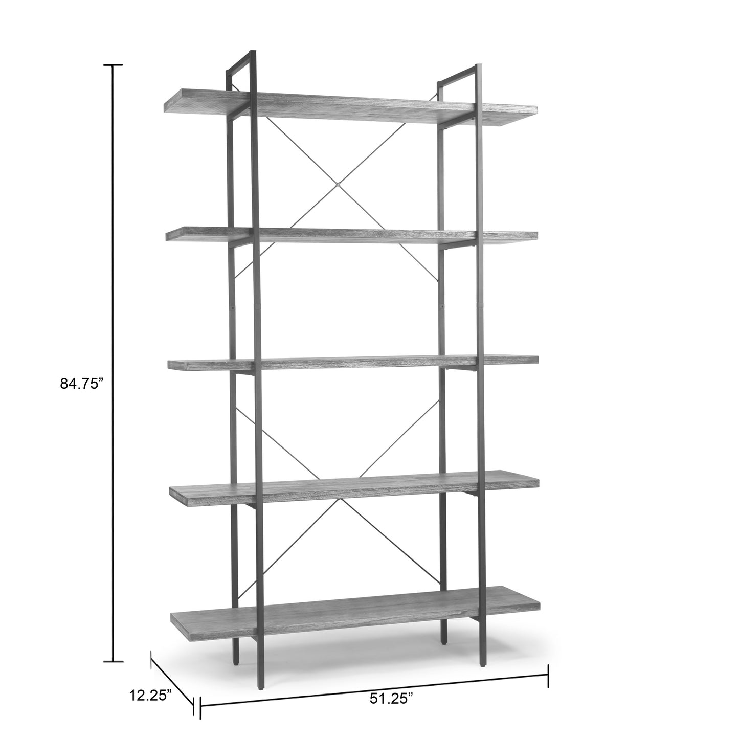 Amrit 84.5” Wood Shelf Metal Frame Etagere Bookcase Five-shelf Media Center