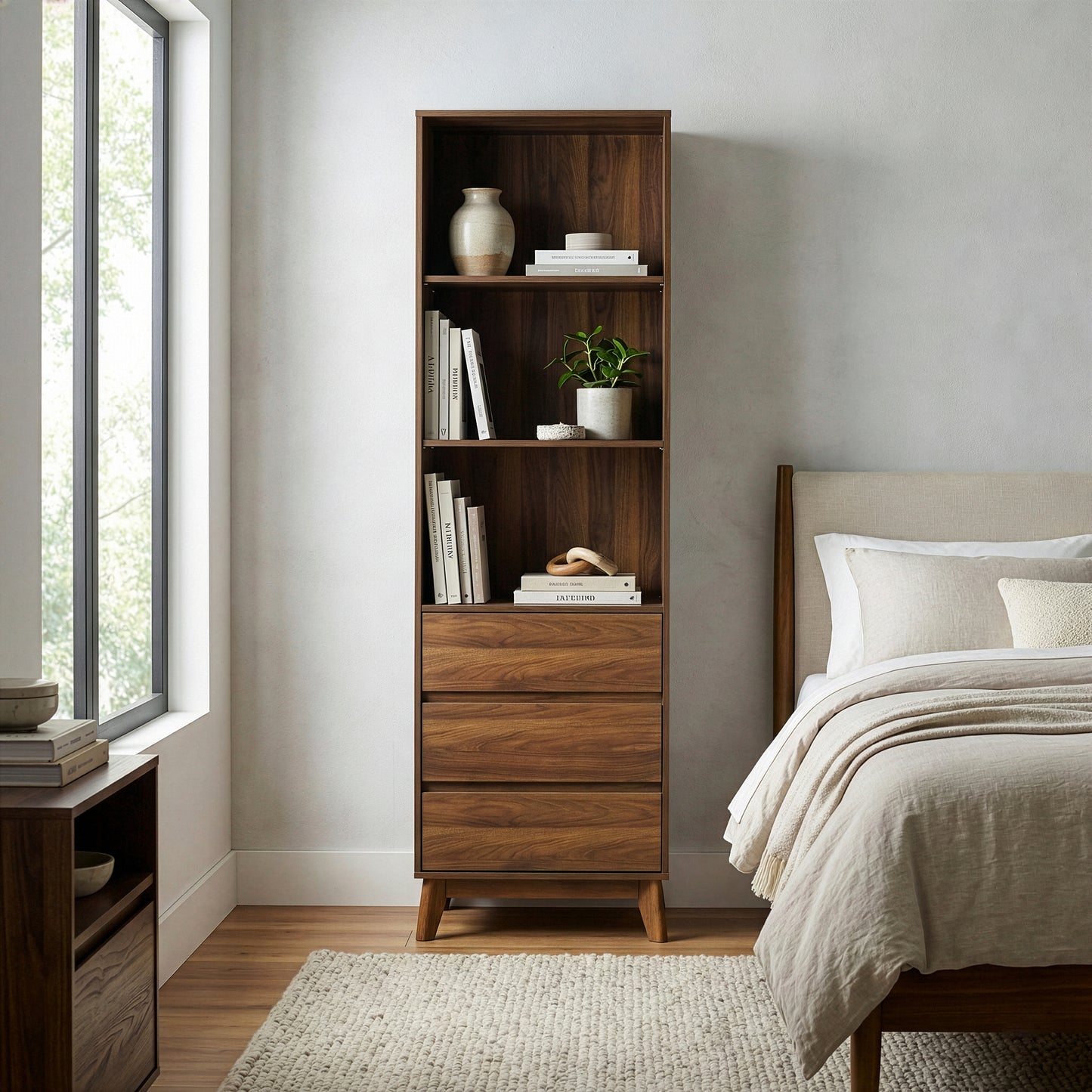 Anson Bookcase Display Shelf Media Tower with Drawers